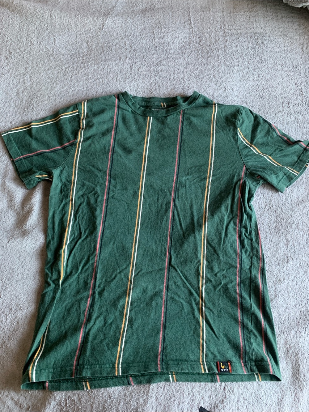 Men's Forest Green Short-Sleeve Stripe Crewneck Tee